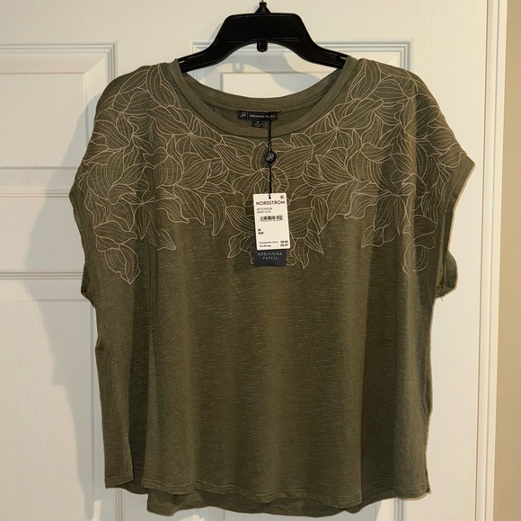 Adrianna Papell Tops - NWT Adrianna Papell Floral Embroidered Short Sleeve shirt